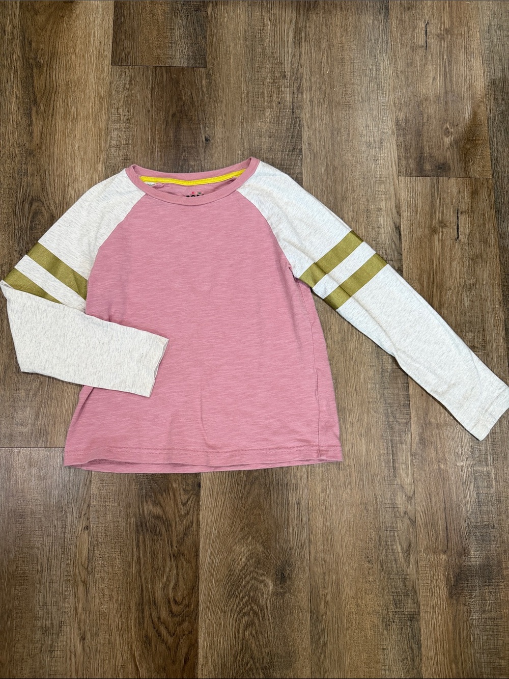 Mini Boden,Girls' Pink Raglan Long-Sleeve Top with Stripe Detail
